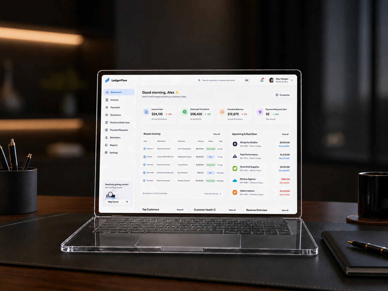 LedgerFlow dashboard and financial workflow overview