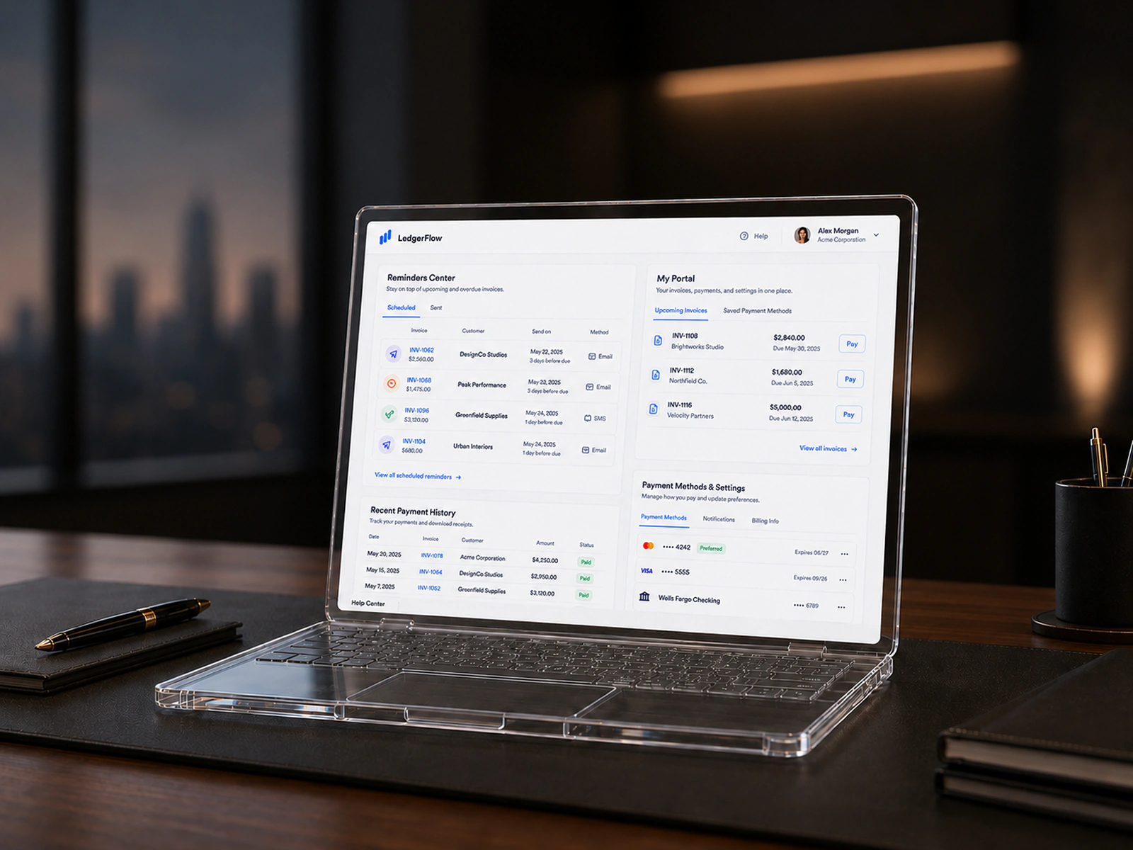 LedgerFlow invoice management interface