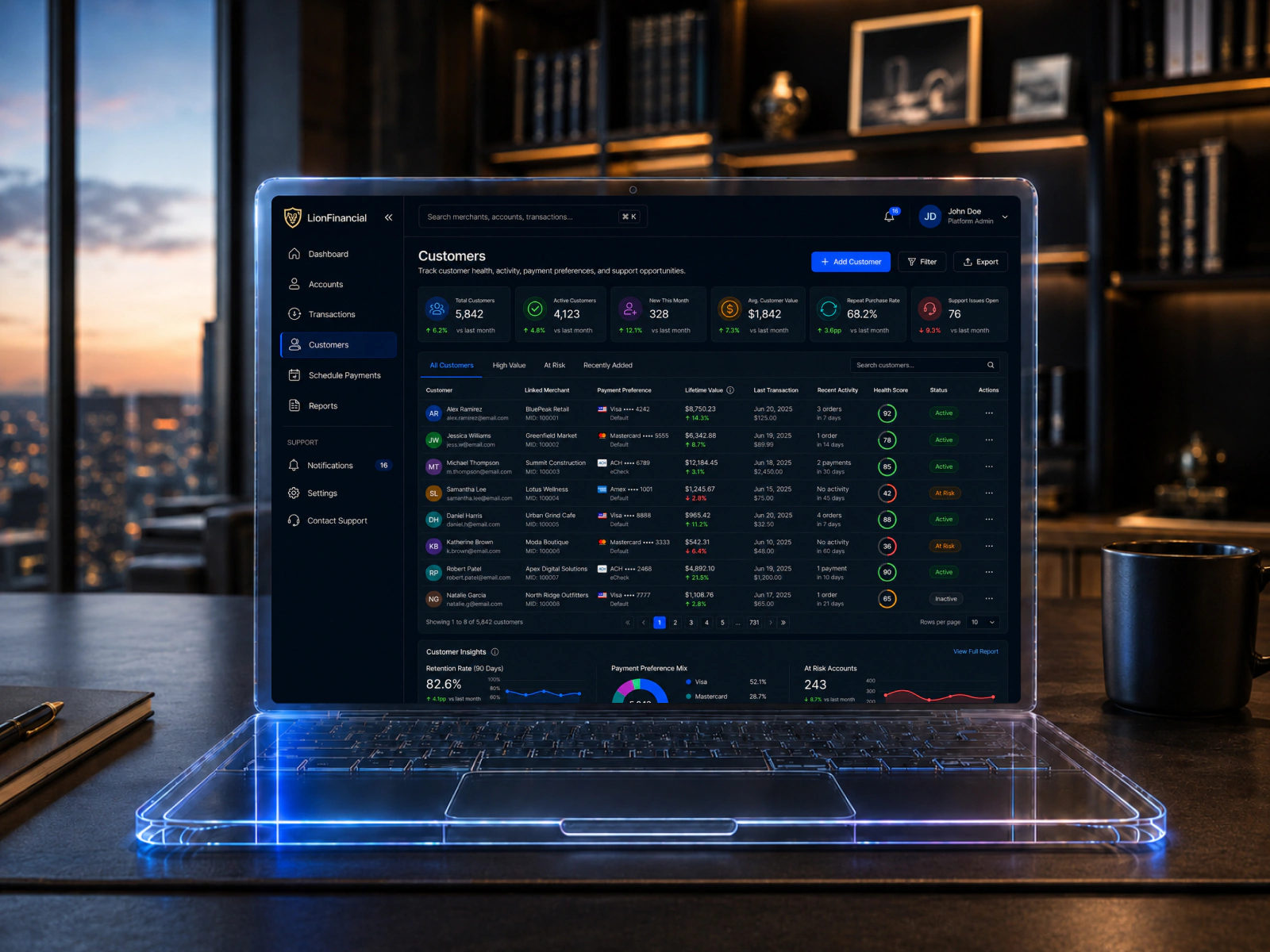 LionFinancial customer management view