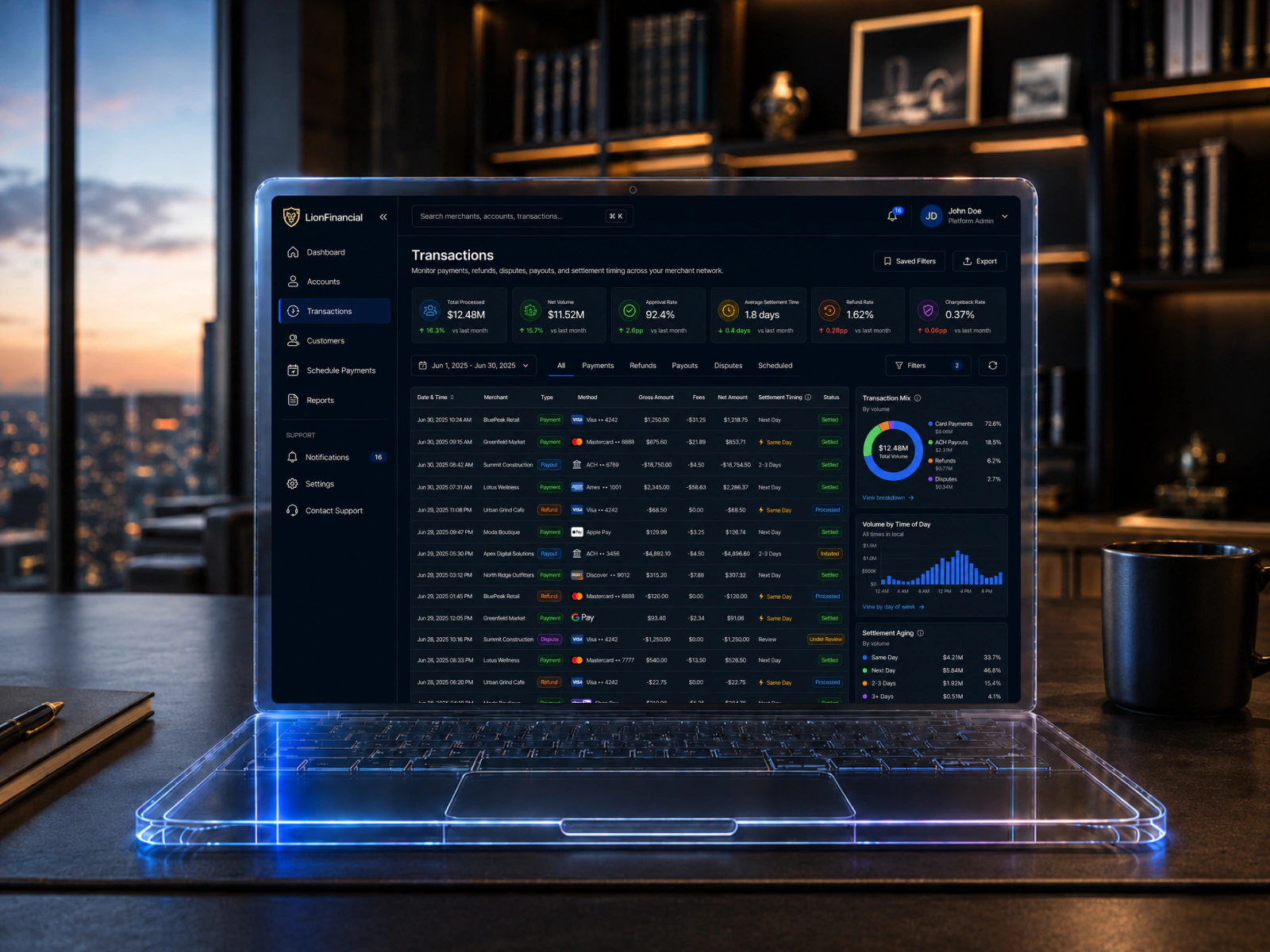 LionFinancial transaction management interface