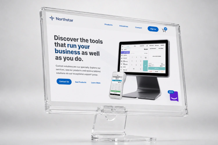 Northstar Commerce landing page displayed on a transparent desktop screen