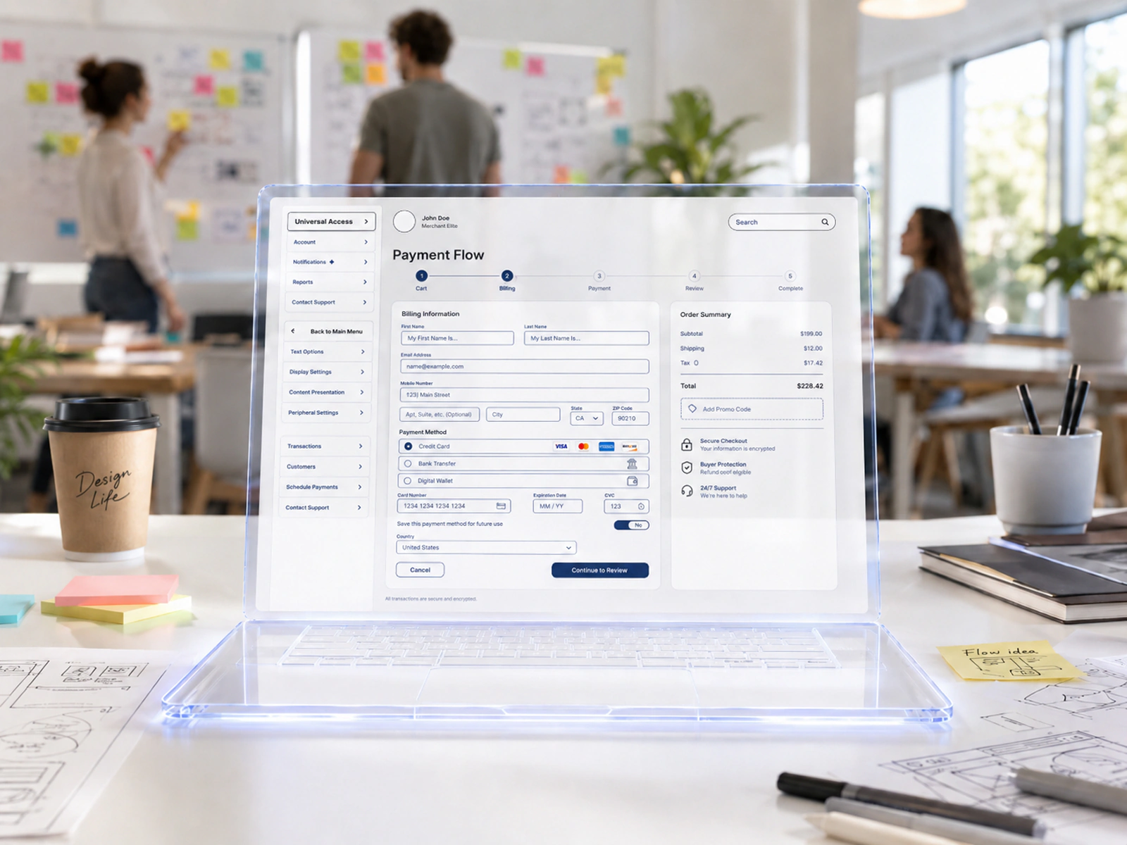Paladin workflow and payment form wireframing components
